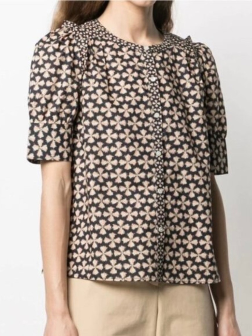 ba&sh Printed Puff Short Sleeve Blouse